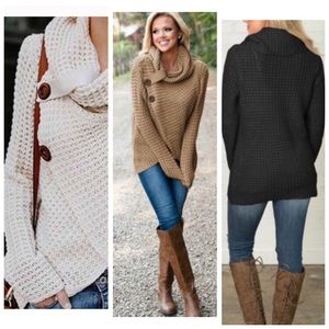 Turtleneck Asymmetrical Wrap Sweater